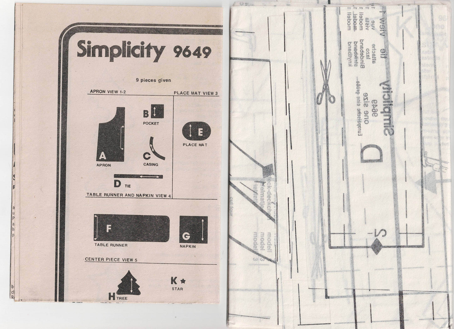 Simplicity 9649 UNISEX Set of Christmas Aprons Table Runner & Placemats 1980s Vintage Sewing Pattern ONE SIZE UNCUT Factory Folded