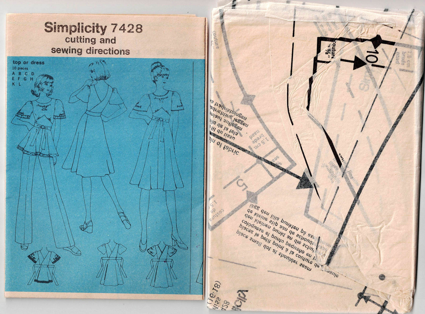 Simplicity 7428 Womens Back Wrap Dress & Top with Embroidery Transfer 1970s Vintage Sewing Pattern Size LARGE 16-18 UNCUT Factory Folded