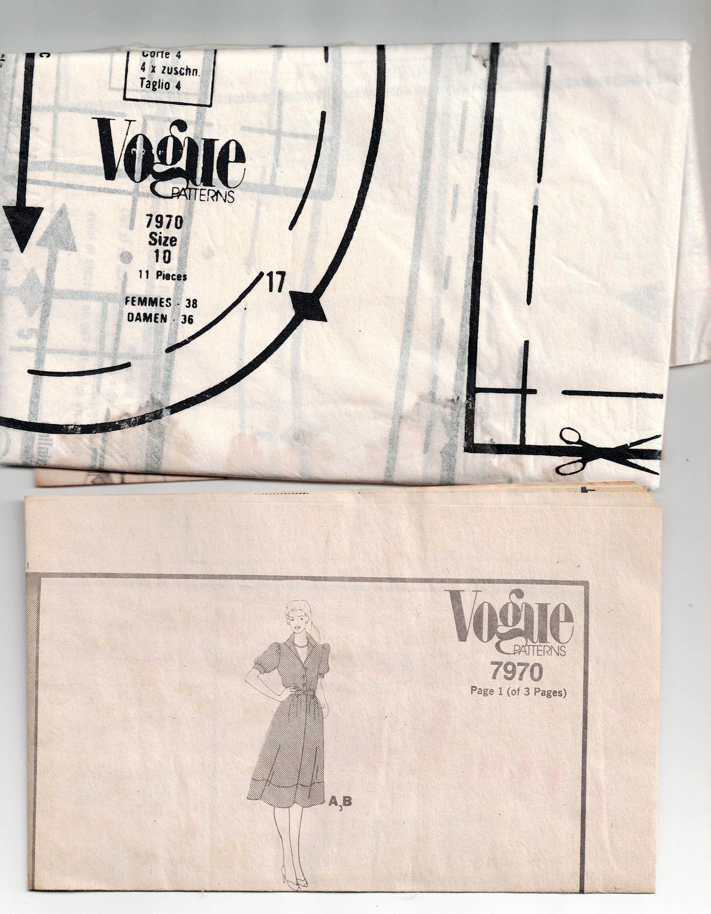 Vogue 7970 Womens Puff Sleeved Blouson Dress with Pockets 1980s Vintage Sewing Pattern Size 10 Bust 32.5 inches UNCUT Factory Folded