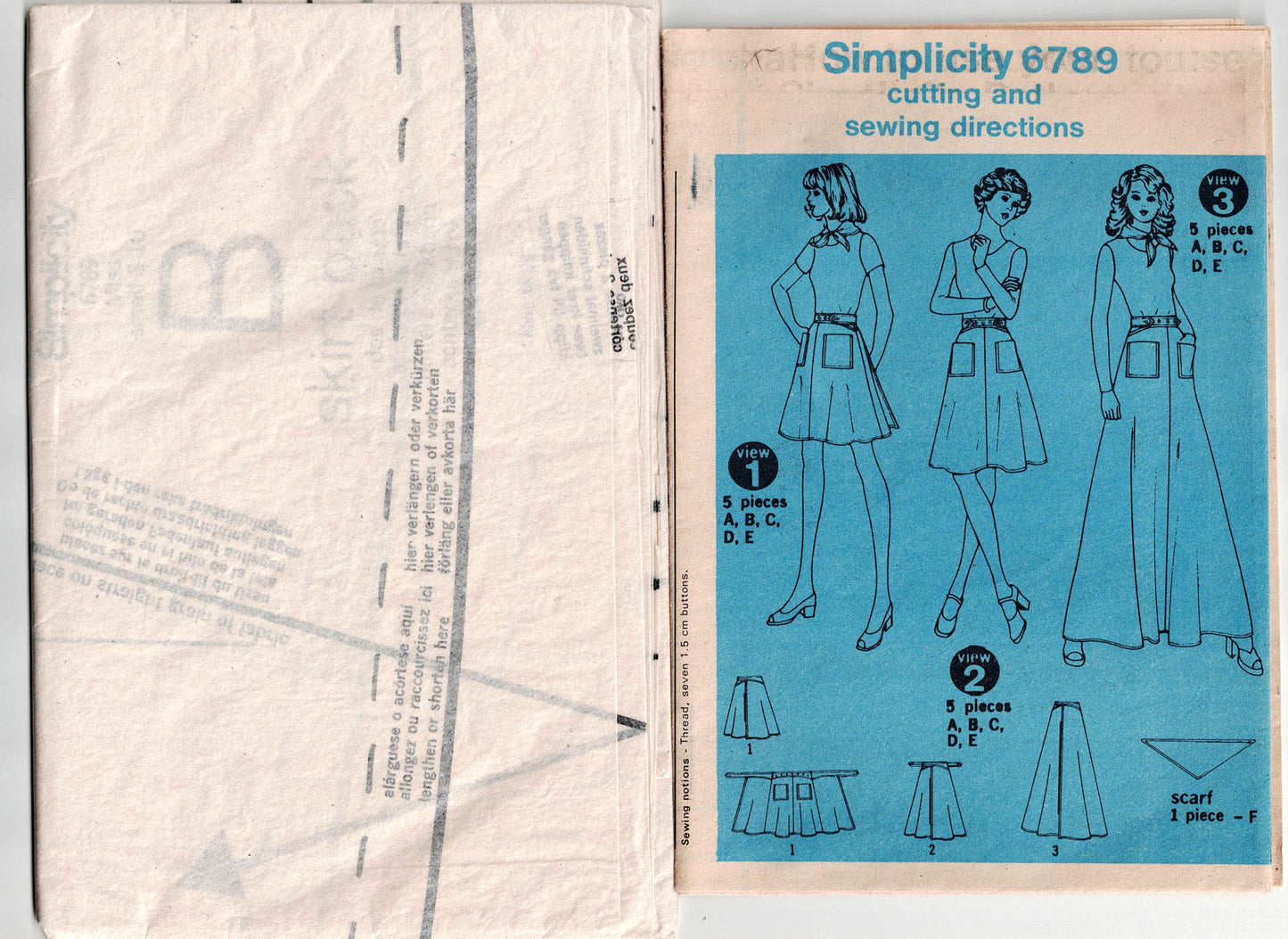 Simplicity 6789 Womens JIFFY Back Wrap Skirt & Scarf 1970s Vintage Sewing Pattern Size SMALL 8 - 10 UNCUT Factory Folded