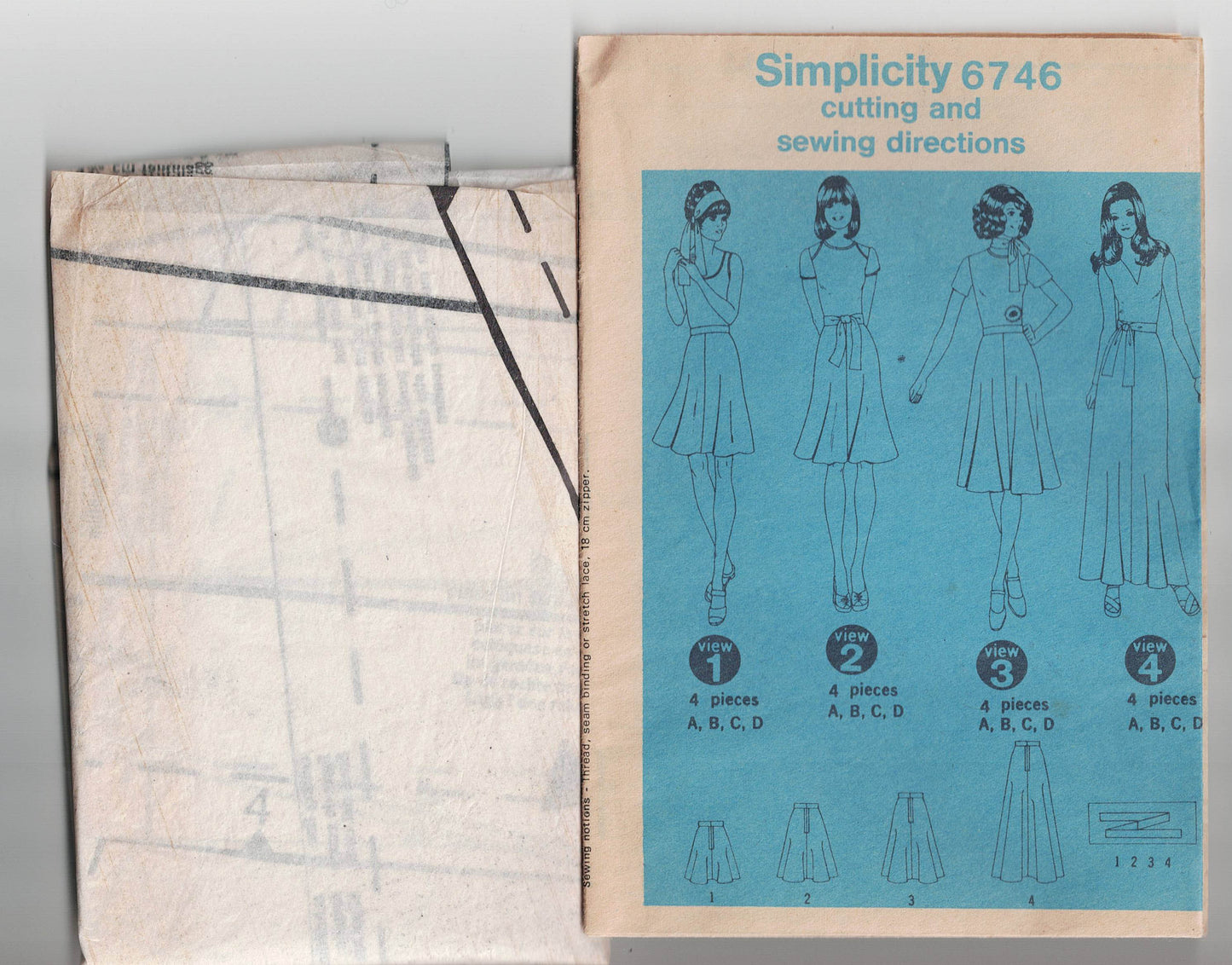 Simplicity 6746 Womens Gored Bias Cut Skirt in 4 Lengths & Tie 1970s Vintage Sewing Pattern Size 12 Waist 26.5 inches