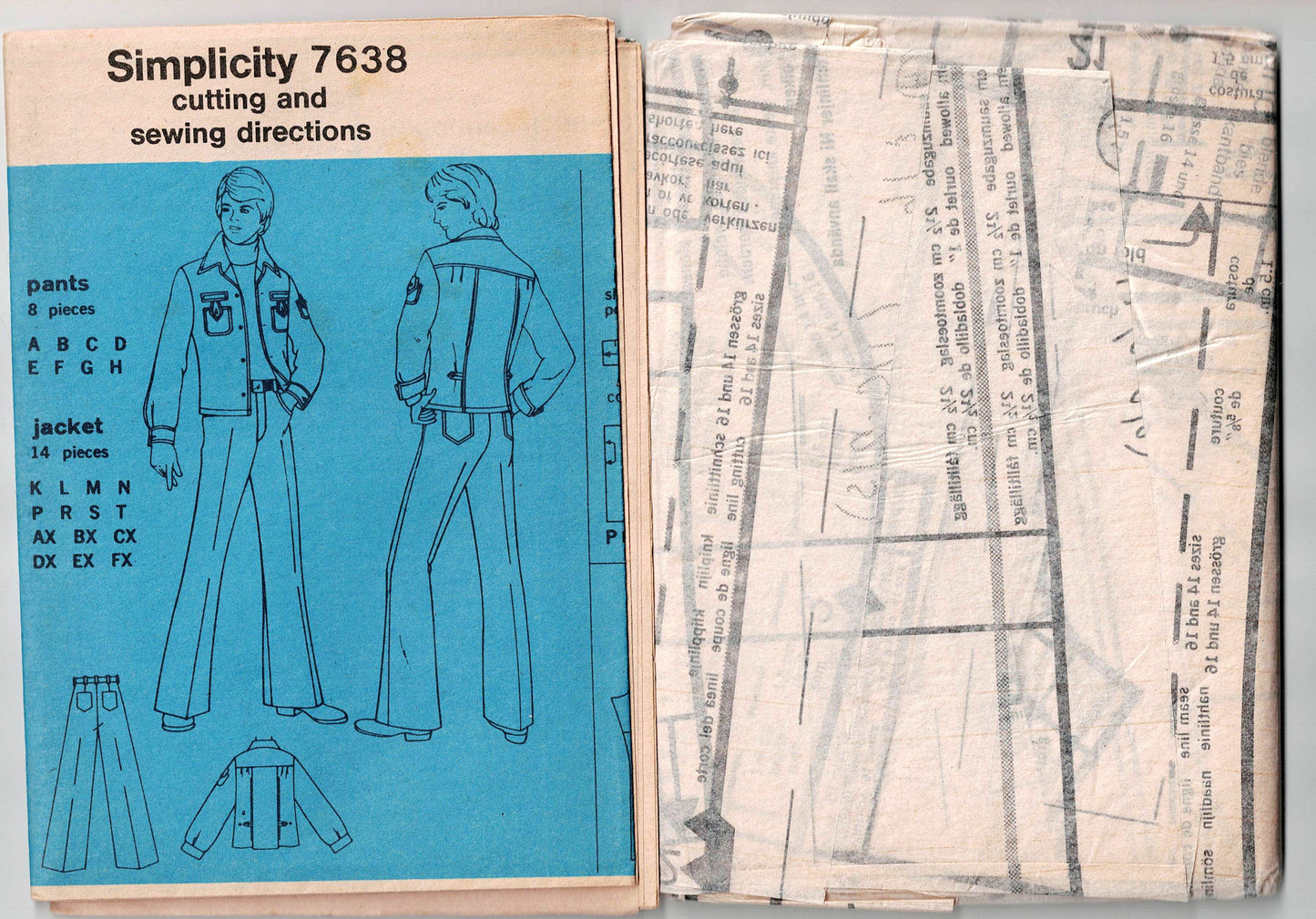 Simplicity 7638 Teen Boys Denim Jacket & Pants 1970s Vintage Sewing Pattern Size 14 & 16 UNCUT Factory Folded