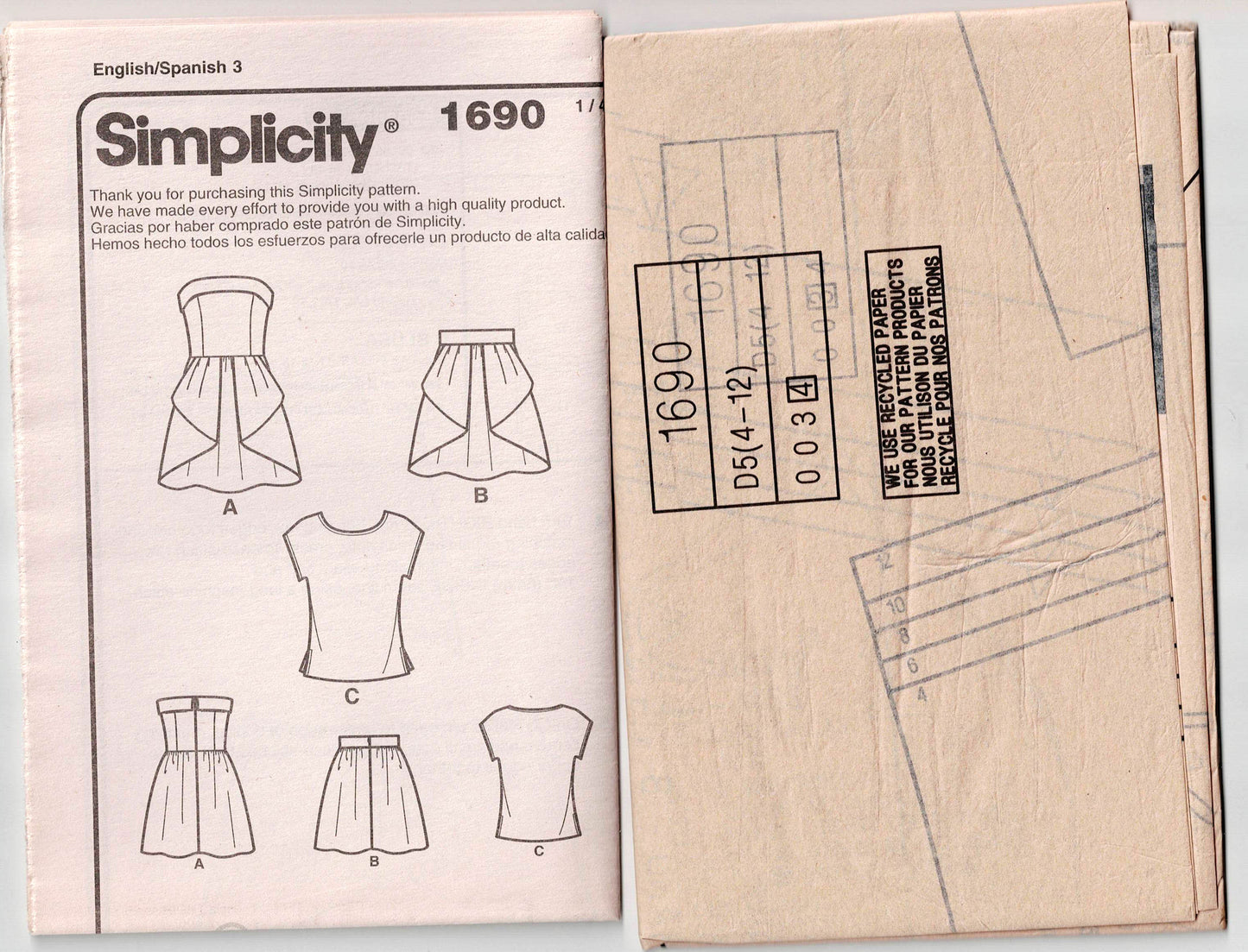 Simplicity 1690 LEANNE MARSHALL Womens Peplum Dress Skirt & Tops Out Of Print Sewing Pattern Sizes 4 - 12 or 12 - 20 UNCUT Factory Folded