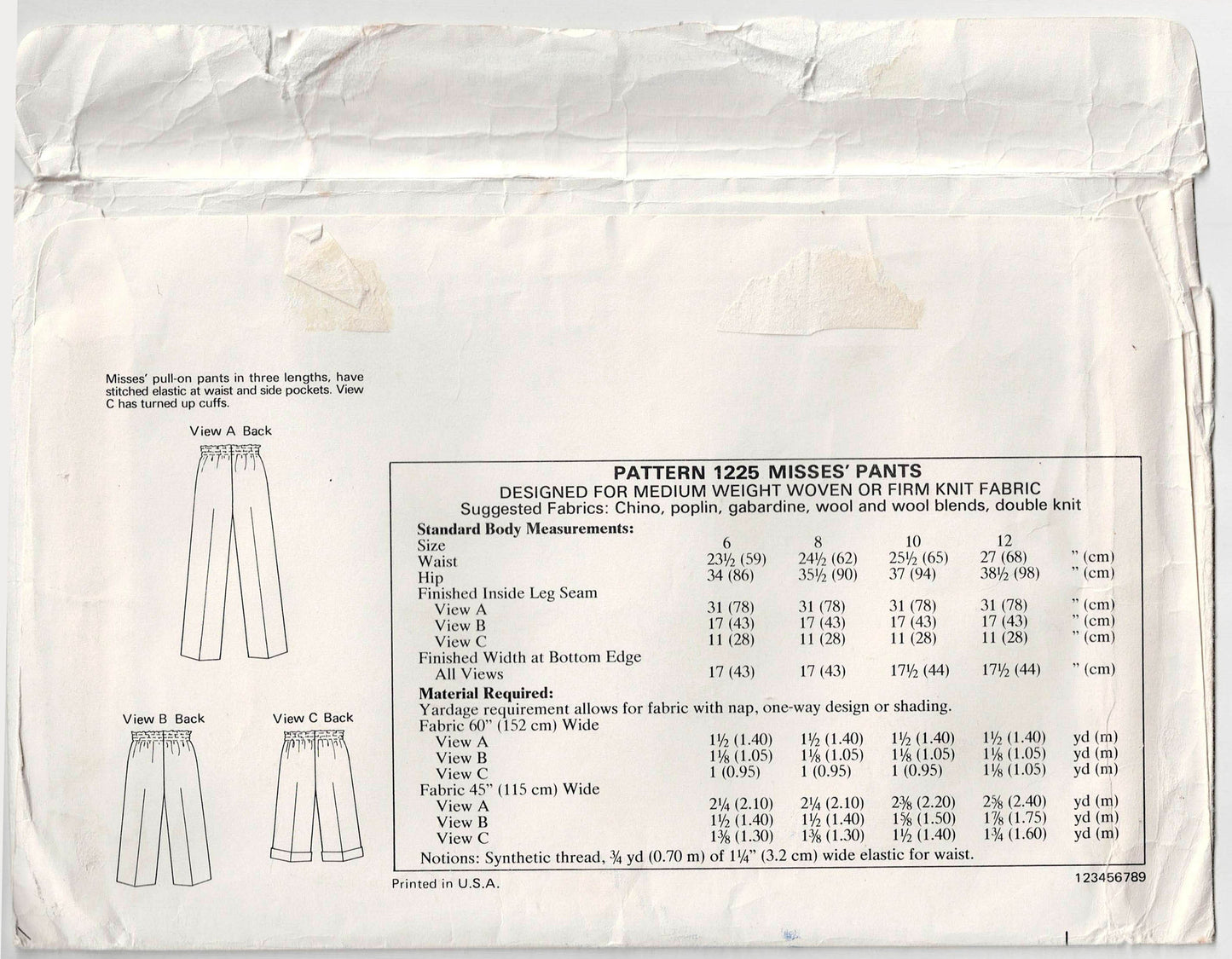 Kwik Sew 1225 Womens Straight Leg Pants & Shorts 1980s Vintage Sewing Pattern Size Waist 23 - 29 Inches UNCUT Factory Folded