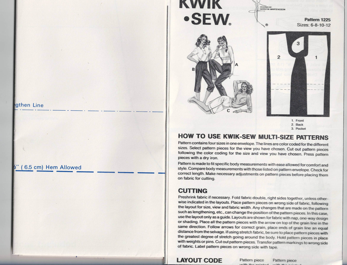 Kwik Sew 1225 Womens Straight Leg Pants & Shorts 1980s Vintage Sewing Pattern Size Waist 23 - 29 Inches UNCUT Factory Folded