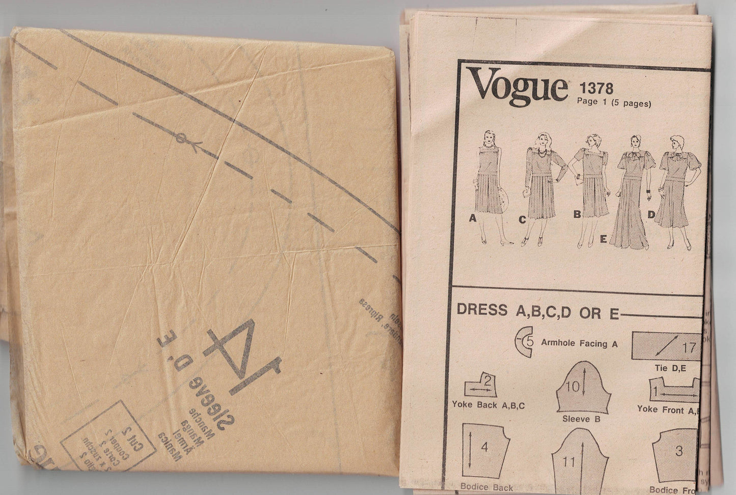 Vogue Basic Design 1378 Womens Dropped Waist Dress with Sleeve & Skirt Variations 1980s Vintage Sewing Pattern Size 8 Bust 31.5 Inches