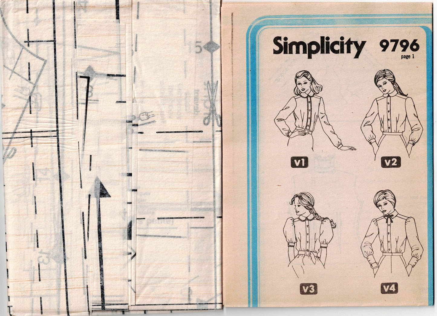 Simplicity 9796 Womens Classic or Puff Sleeved Shirts 1980s Vintage Sewing Pattern Size 10 UNCUT Factory Folded