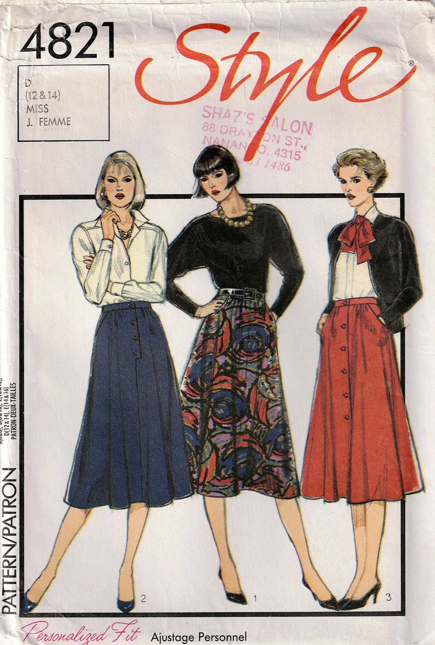 Style 4821 Womens Gathered Skirts with Waistband & Pockets 1980s Vintage Sewing Pattern Size 8 & 10 or 12 & 14 UNCUT Factory Folded