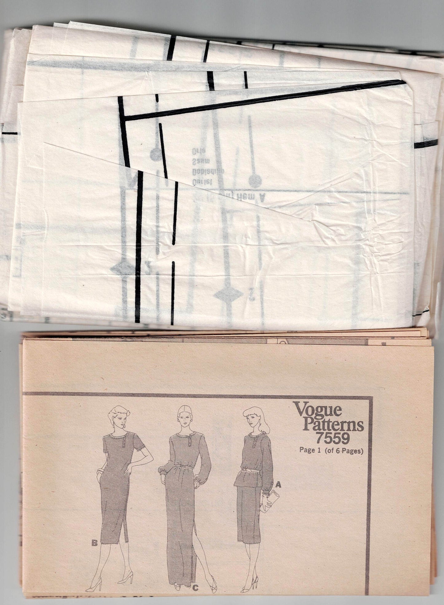Vogue 7559 Womens Asymmetric Dress or Top & Skirt 1980s Vintage Sewing Pattern Size 12 Bust 34 inches UNCUT Factory Folded