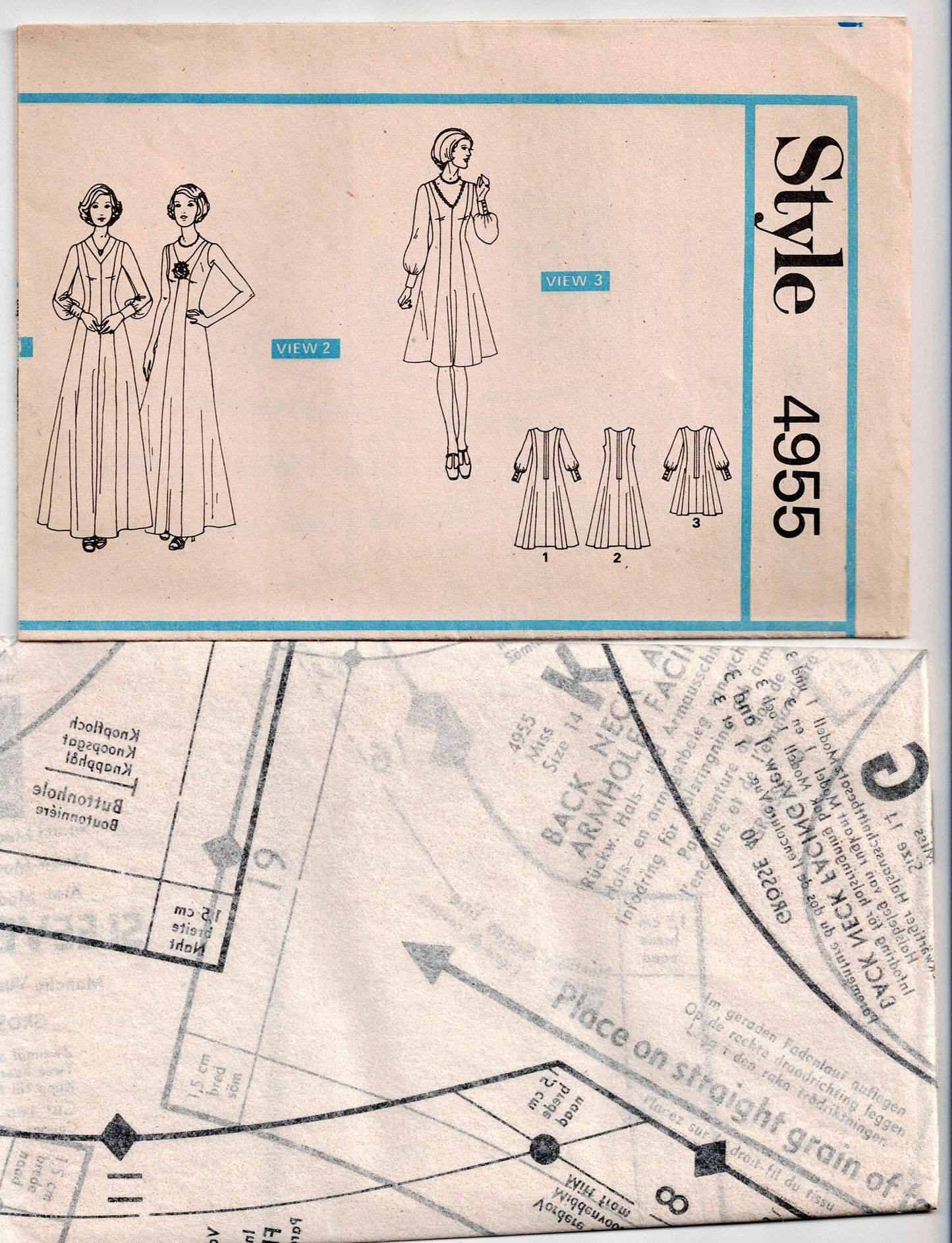 Style 4955 Womens Full Sleeved Evening Dress 1970s Vintage Sewing Pattern Size 14 Bust 36 inches UNCUT Factory Folded