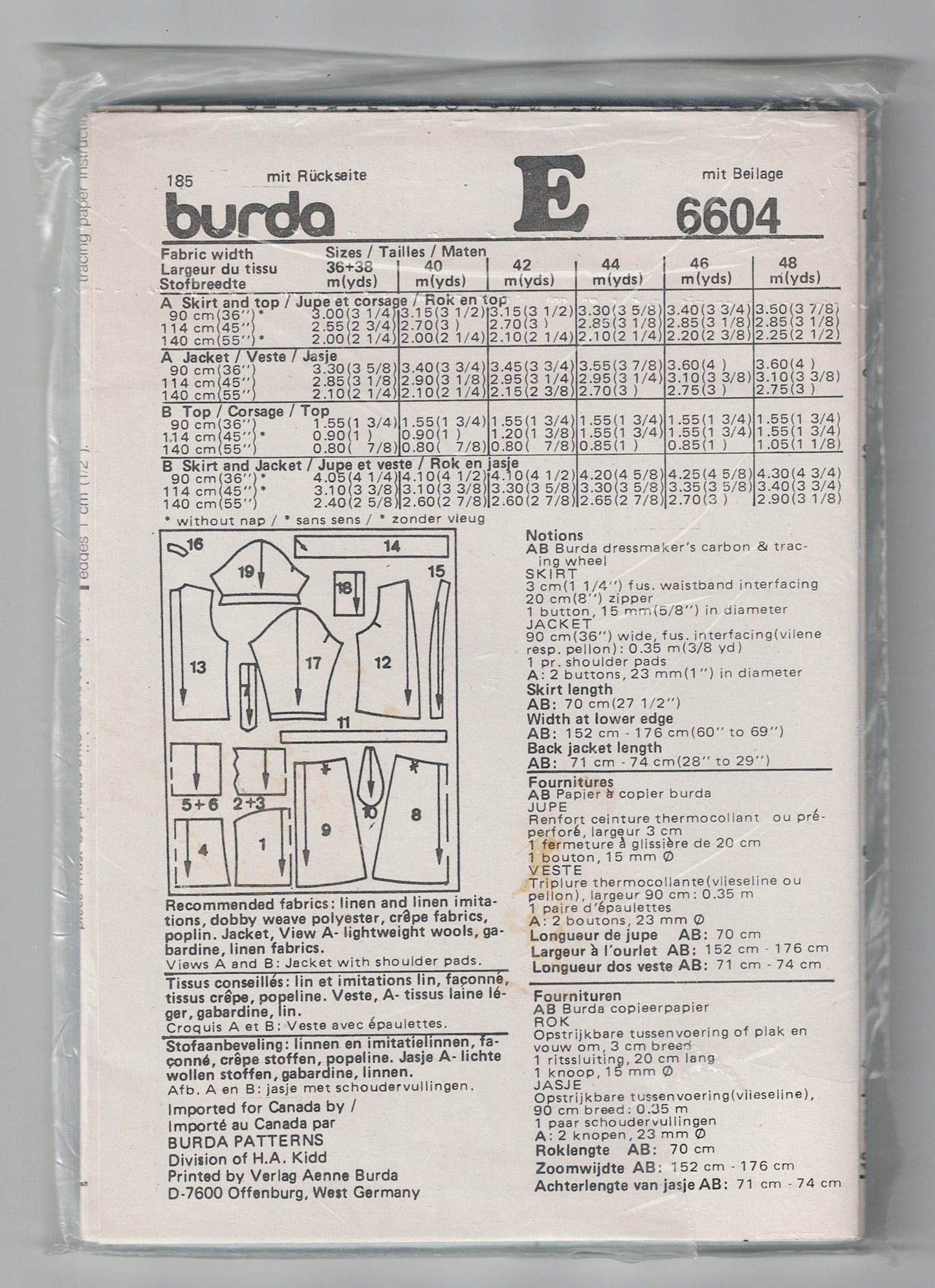 Burda 6604 Womens Summer Camisole Top Skirt & Jacket 1980s Vintage Sewing Pattern Sizes 10 - 22 UNCUT Factory Folded