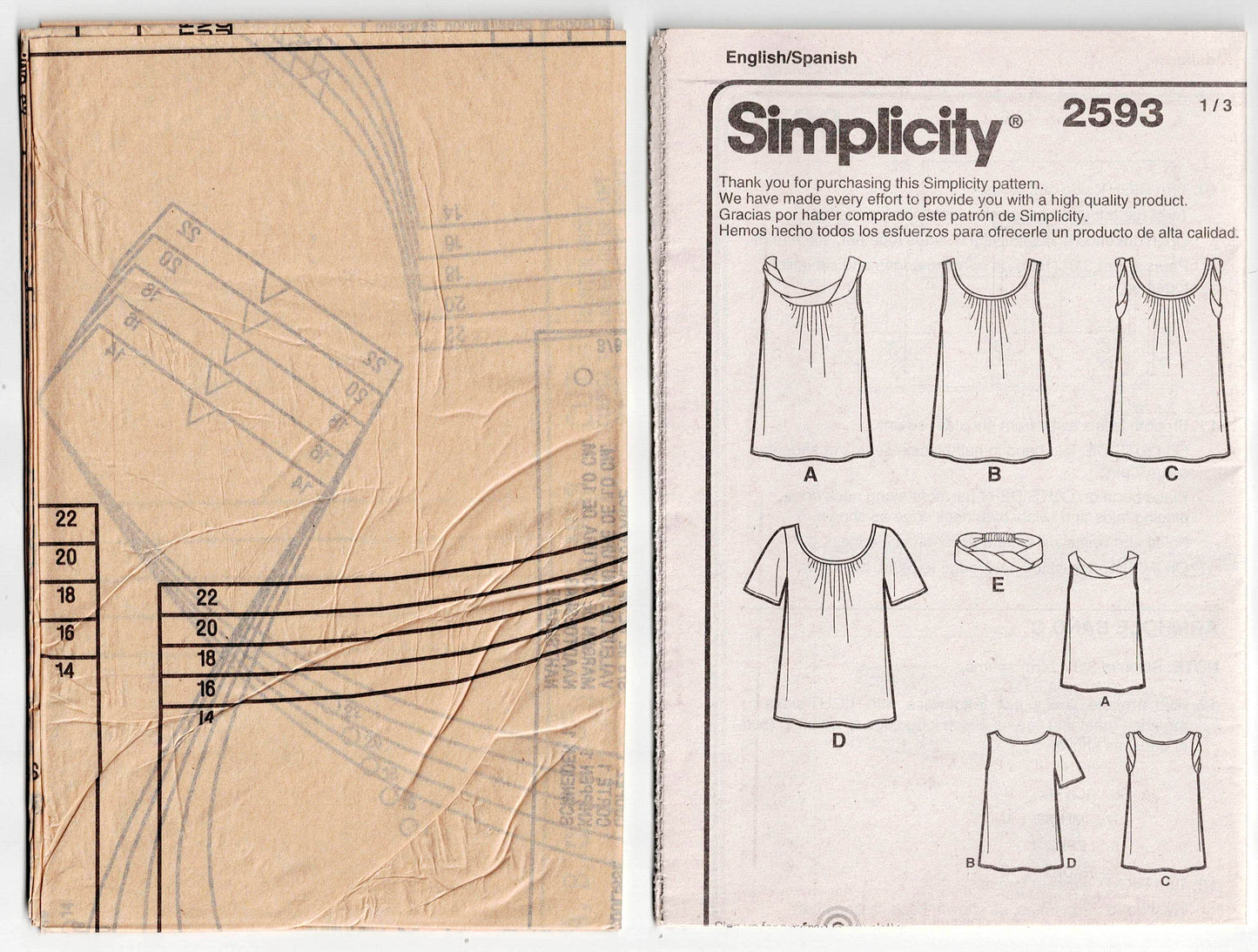Simplicity 2593 CYNTHIA ROWLEY Womens Gathered Tops & Headband Out Of Print Sewing Pattern Size 6 - 14 or 14 - 22 UNCUT Factory Folded
