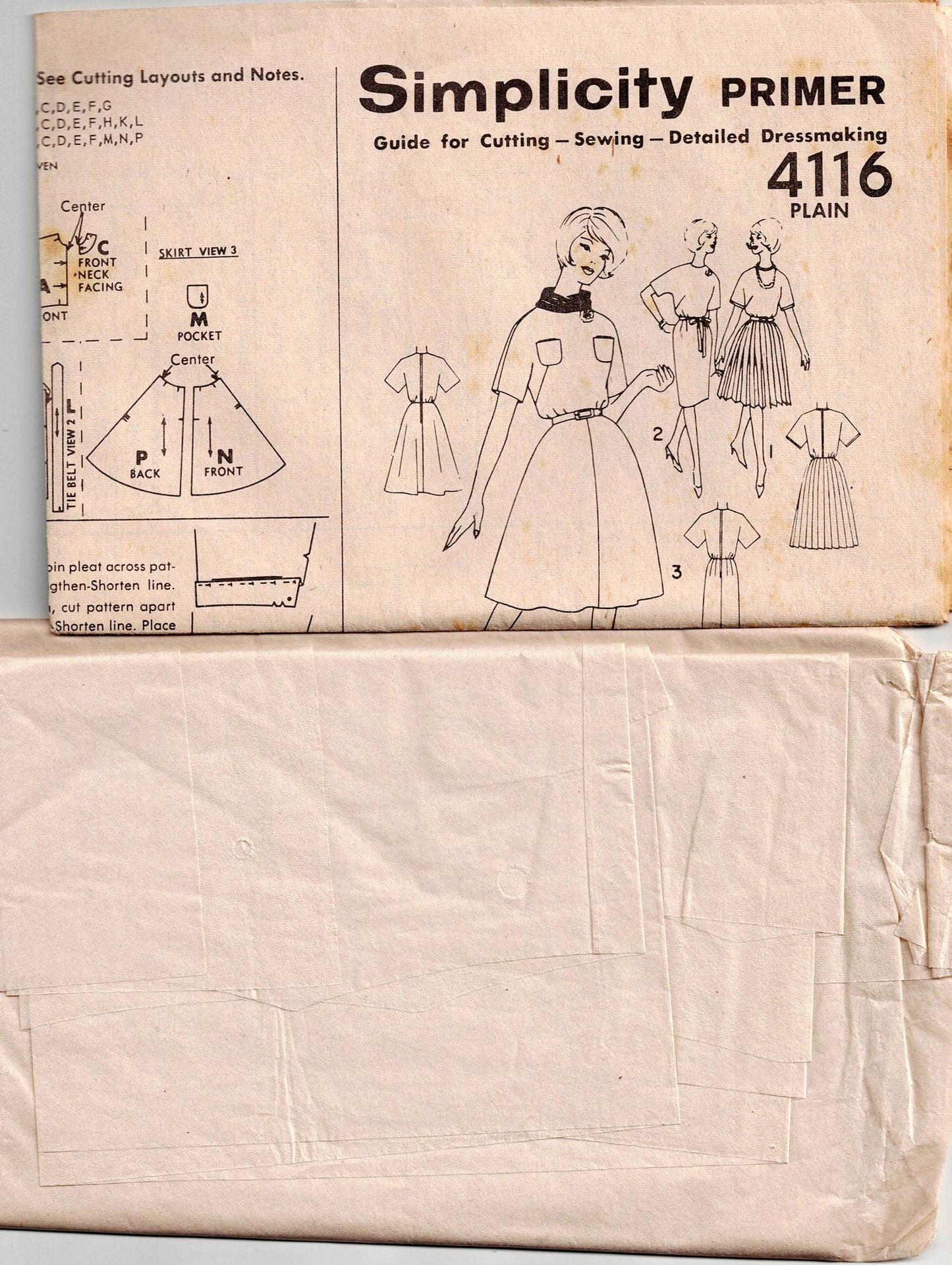 Simplicity 4116 Womens Slim Kimono Sleeved Dress with 3 Skirts 1960s Vintage Sewing Pattern Size 16 Bust 36 inches UNUSED Factory Folded