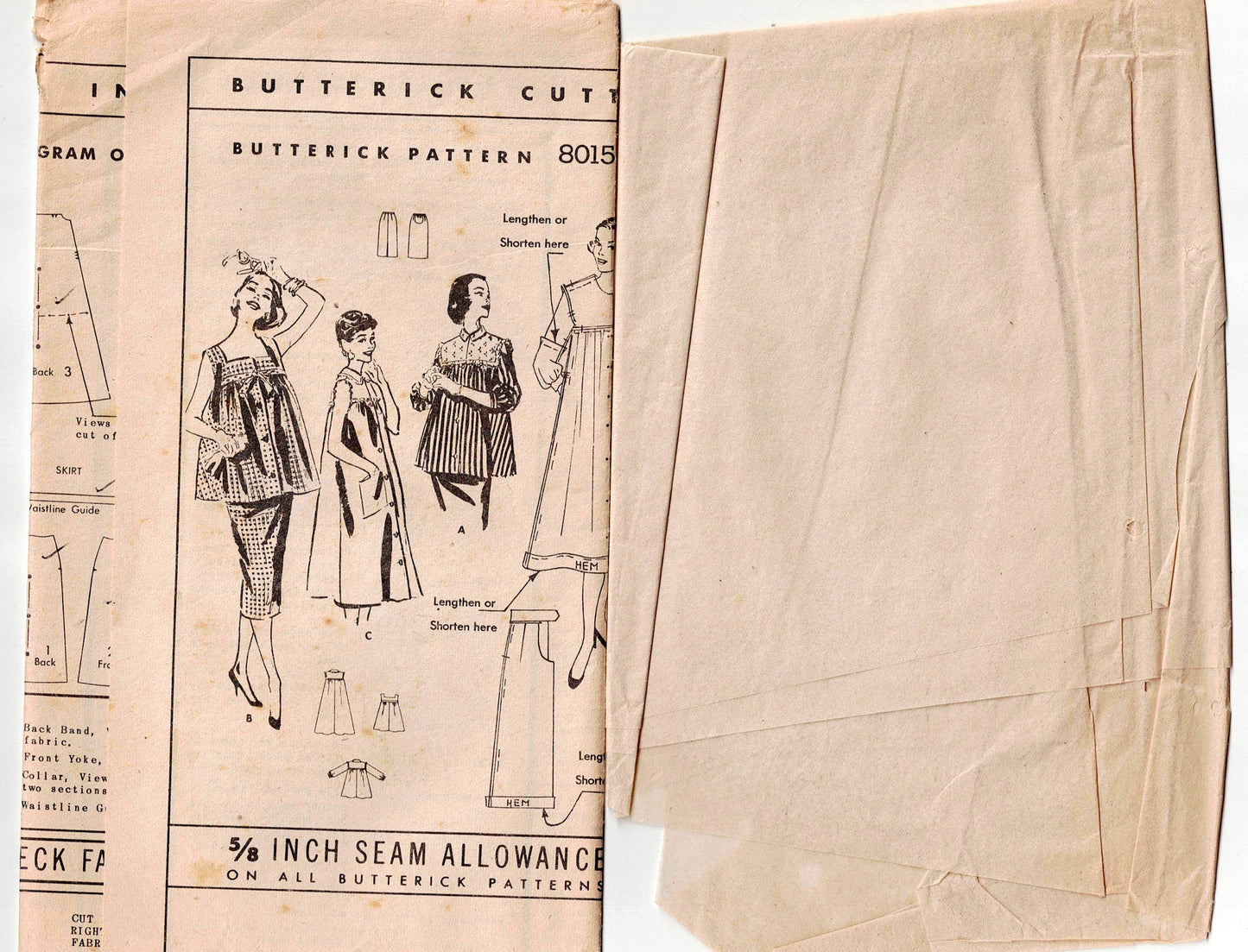 Butterick 8015 Womens Yoked Maternity Smock Top & Skirt 1950s Vintage Sewing Pattern Size 12 Bust 32 inches