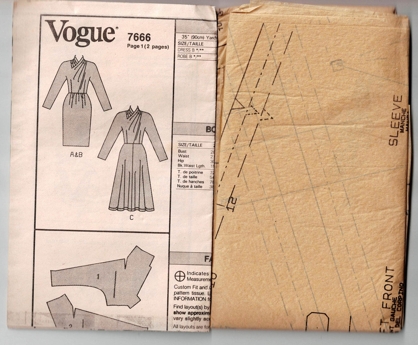 Vogue 7666 Womens Dress with Tucked Neckline 1980s Vintage Sewing Pattern Size 8 - 12 UNCUT Factory Folded