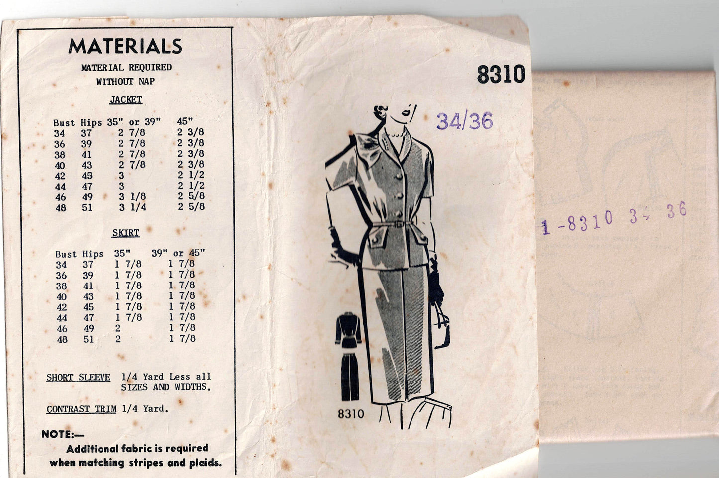 Sew-Rite 8310 RARE Womens Pencil Skirt Suit Jacket with Asymmetric Scarf & Pocket Detail 1950s Vintage Sewing Pattern Bust 34 - 36 inches UNUSED Factory Folded