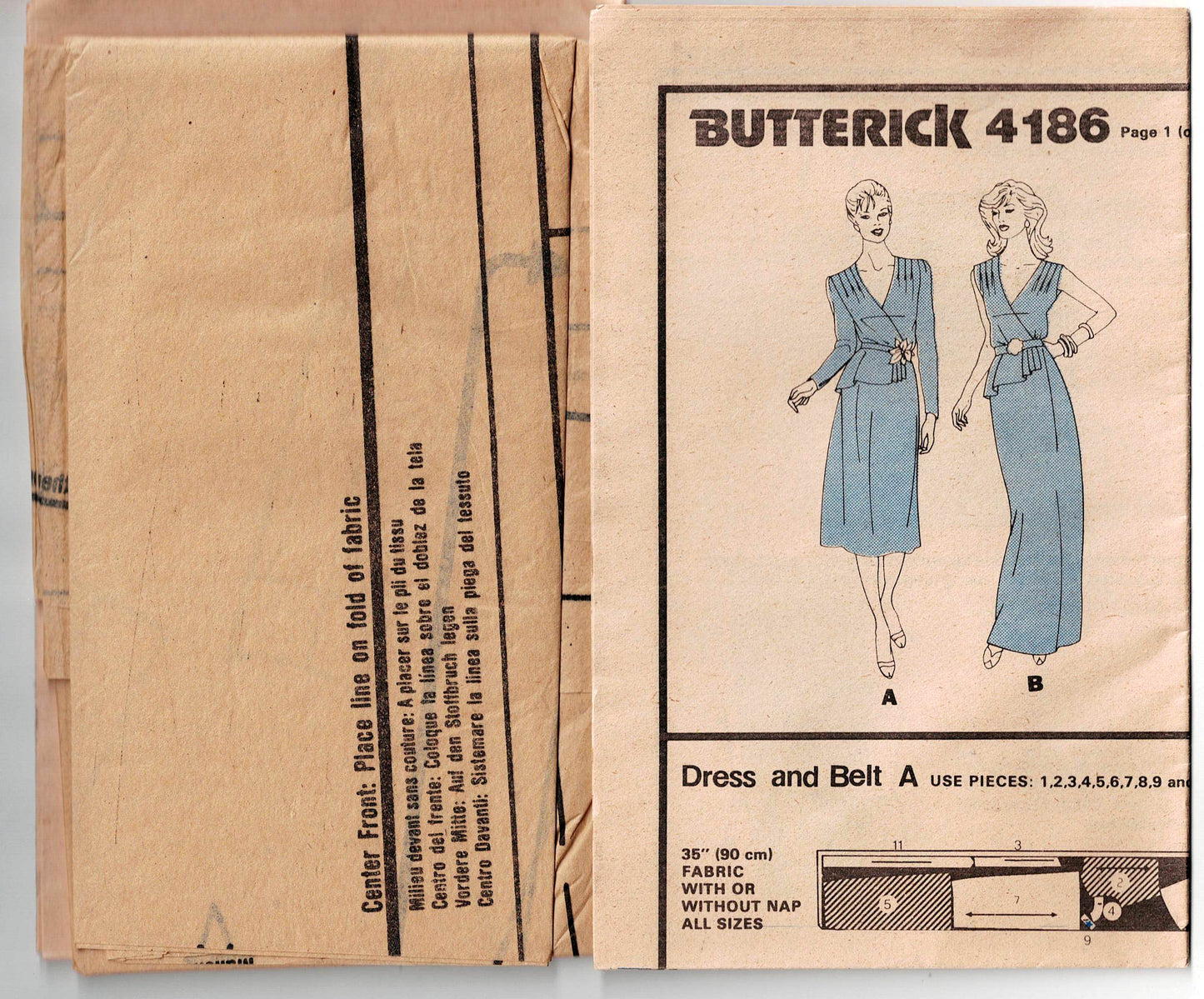 Butterick 4186 RICHARD WARREN Vestido cruzado o largo con peplum para mujer Patrón de costura vintage de los años 80 Talla 10 Busto 32 1/2 pulgadas