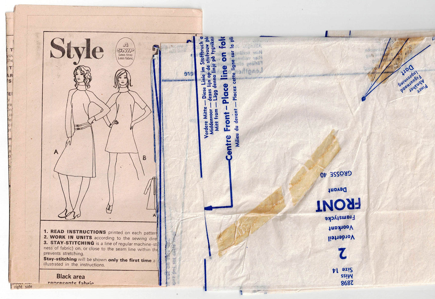 Style 2898 Womens Raglan Sleeved Bias Collar Mini or Midi Dress 1960s Vintage Sewing Pattern Size 14 Bust 36 inches