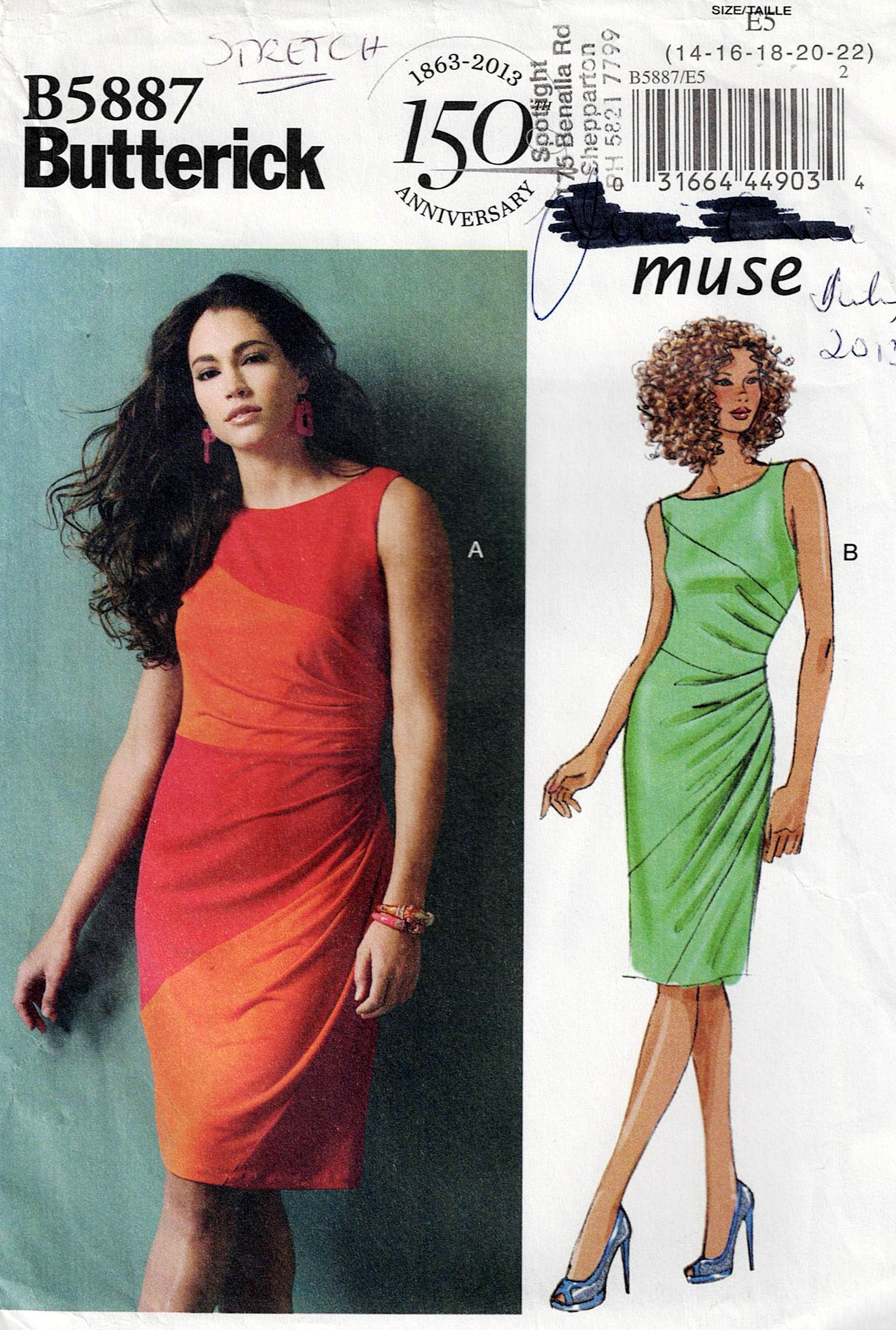 Butterick 5887 MUSE Womens Stretch Knit Asymmetric Colour Blocked Dres – All The Precious Things