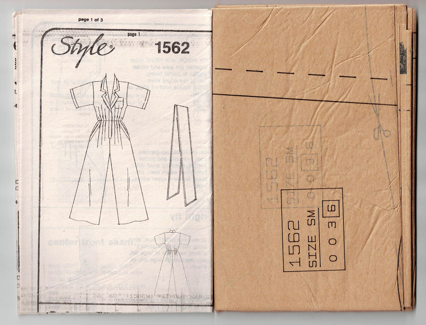 Style 1562 Womens Wide Leg Pleated Jumpsuit & Sash 1980s Vintage Sewing Pattern Size SMALL 10 - 12 UNCUT Factory Folded