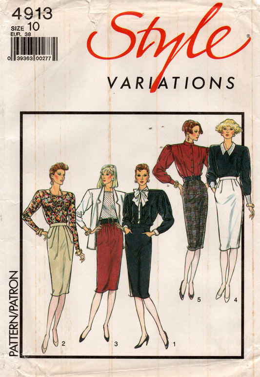 Patrón de costura vintage de los años 80 para faldas plisadas delgadas estilo 4913 para mujer, talla 10, sin cortar, dobladas de fábrica