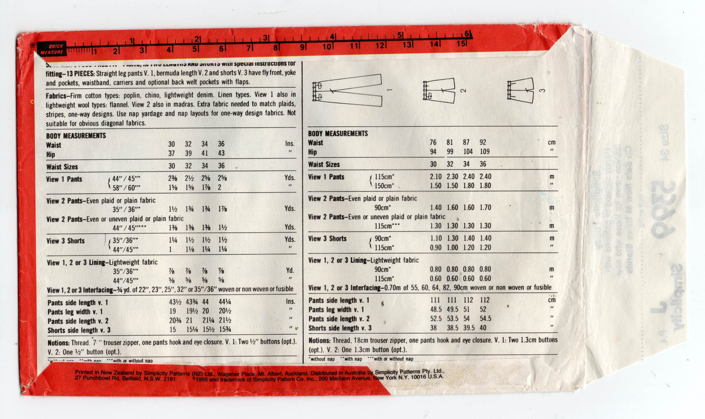 Simplicity 5399 Mens Fuss Free Fit Pants & Shorts 1980s Vintage Sewing Pattern Size 34 or 44 UNCUT Factory Folded