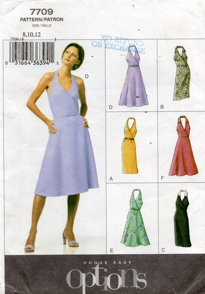 Vogue 7709 Womens Wrap Bodice Halter Dresses Out Of Print Sewing Patte