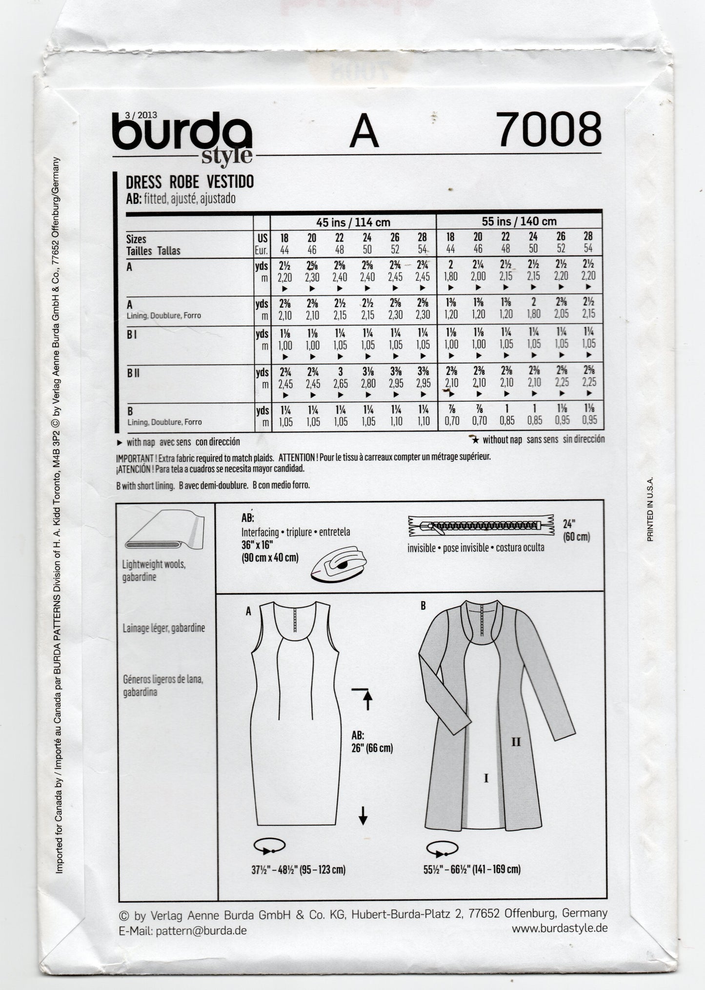 Burda 7008 Panelled Dress or Pinafore Out Of Print Sewing Pattern Sizes 18 - 28 UNCUT Factory Folded
