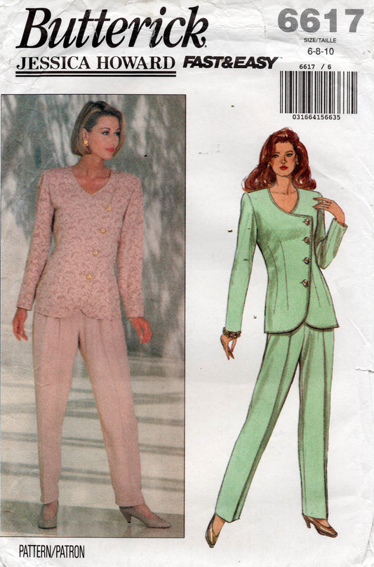 Butterick 6617 JESSICA HOWARD Patrón de costura de chaqueta y pantalones asimétricos para mujer, estilo vintage de los años 90, talla 6 a 10, sin cortar, doblado de fábrica