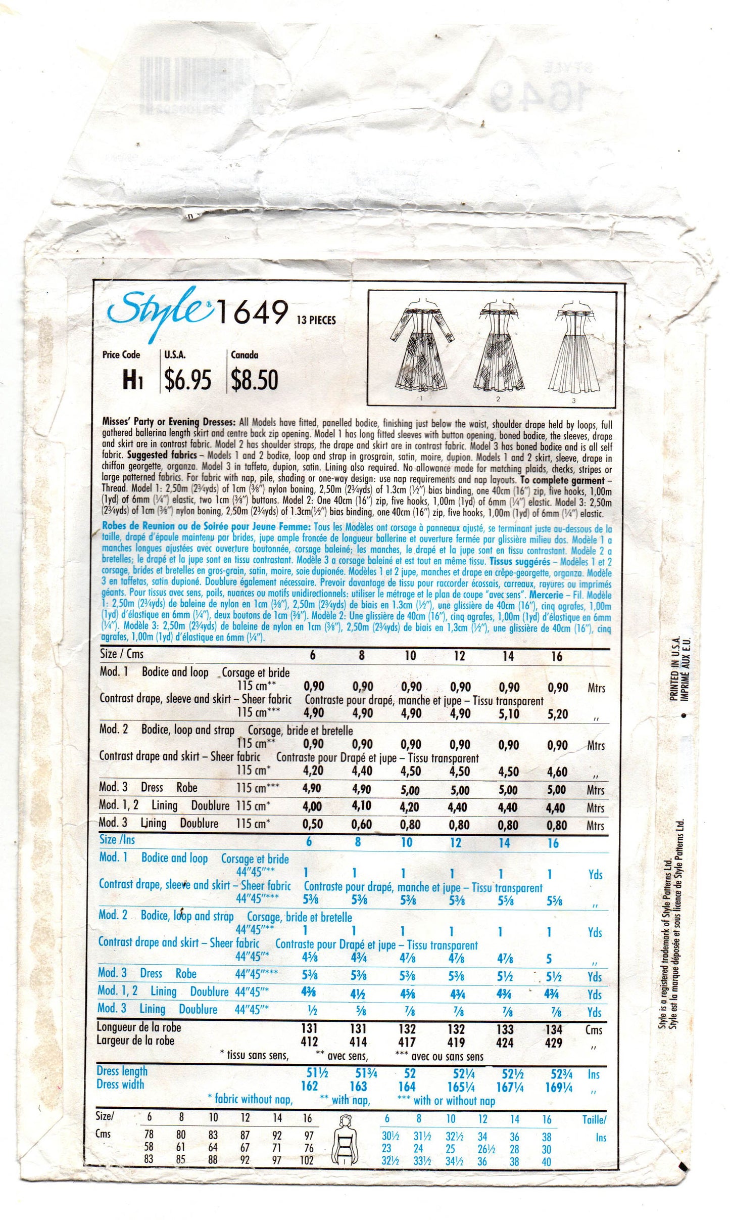 Patrón de costura vintage de los años 80, estilo 1649, vestido de fiesta formal de noche con hombros drapeados para mujer, talla 6 a 10, sin cortar, doblado de fábrica