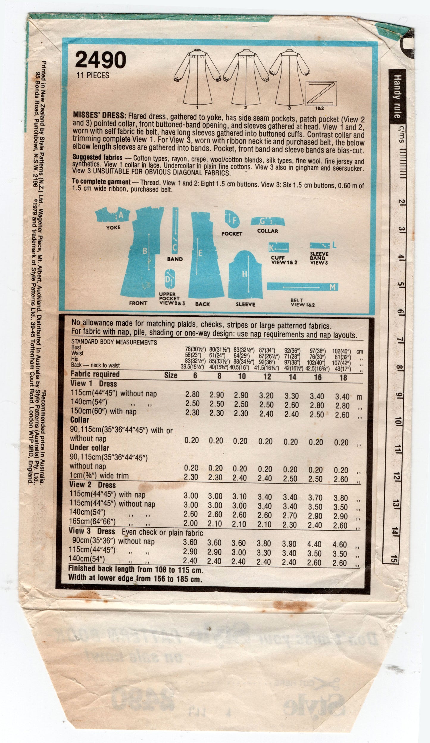 Style 2490 Womens Puffy Sleeved Shirtdress 1970s Vintage Sewing Pattern Size 10 Bust 32.5 inches