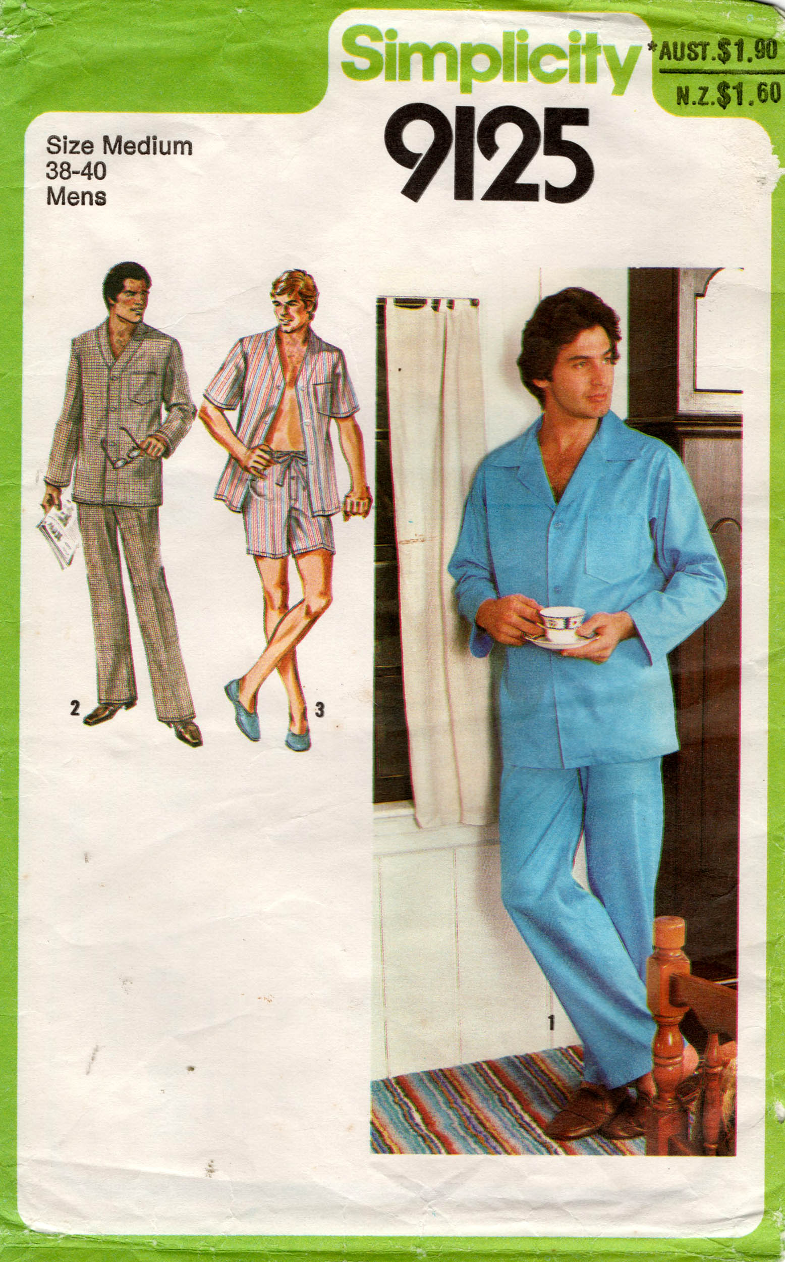 Simplicity 9125 Mens Short or Long Pajamas 1970s Vintage Sewing