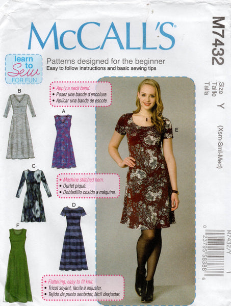 McCall's 7432 Womens EASY Pullover Stretch Dress Out Of Print Sewing P