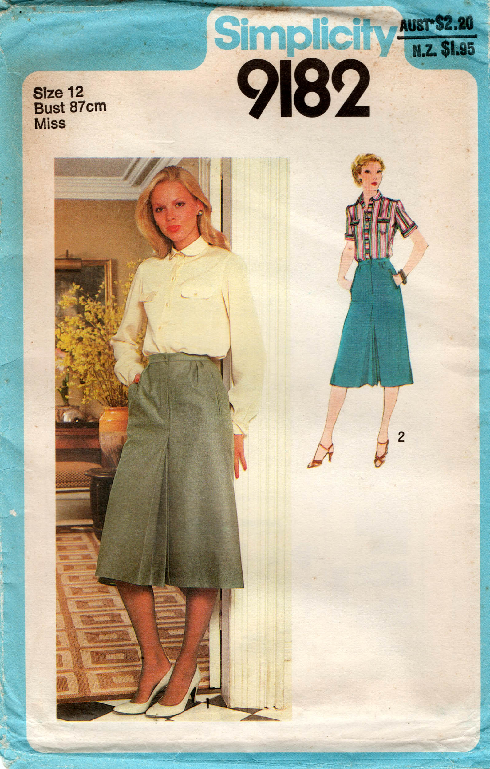 Simplicity 9182 Womens Classic Blouse Skirt 1970s Vintage Sewing