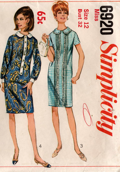 Simplicity 6920 Womens Tucked Dress with Peter Pan Collar 1960s Vintag