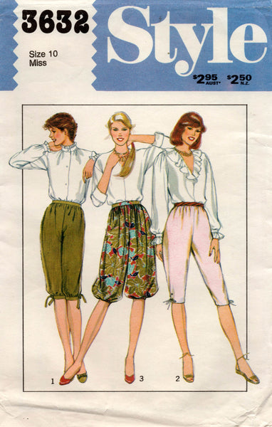 Style 3632 Womens Short Harem Pants & Knickerbockers 1980s Vintage Sew
