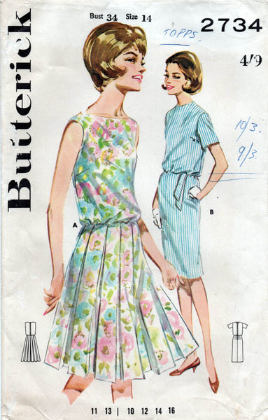 Butterick 2734 Womens Blouson Bodice Dress 1960s Vintage Sewing Patter