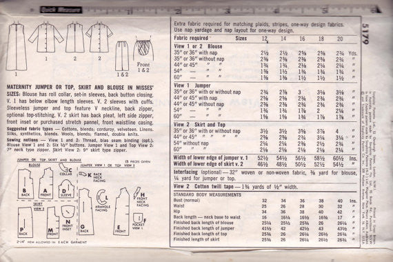 Simplicity 5179 Womens A line Maternity Jumper Top Skirt & Blouse 1960s Vintage Sewing Pattern Size 14 Bust 34 inches UNUSED Factory Folded