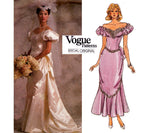 Vogue Bridal Original 1828 Womens Bridal Gown with Train or Ankle Length Flounce & Puff Sleeves 1980s Vintage Sewing Pattern Size 12 Bust 34 Inches