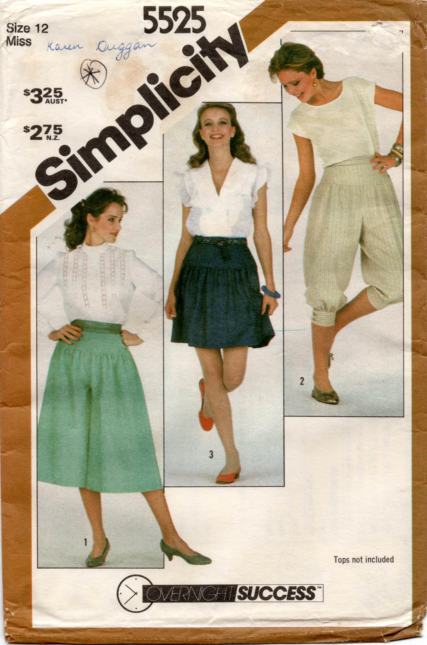 Simplicity 5525 Womens Yoked Culottes Mini Skirt & Knickers 1980s Vintage Sewing Pattern Size 10 or 12