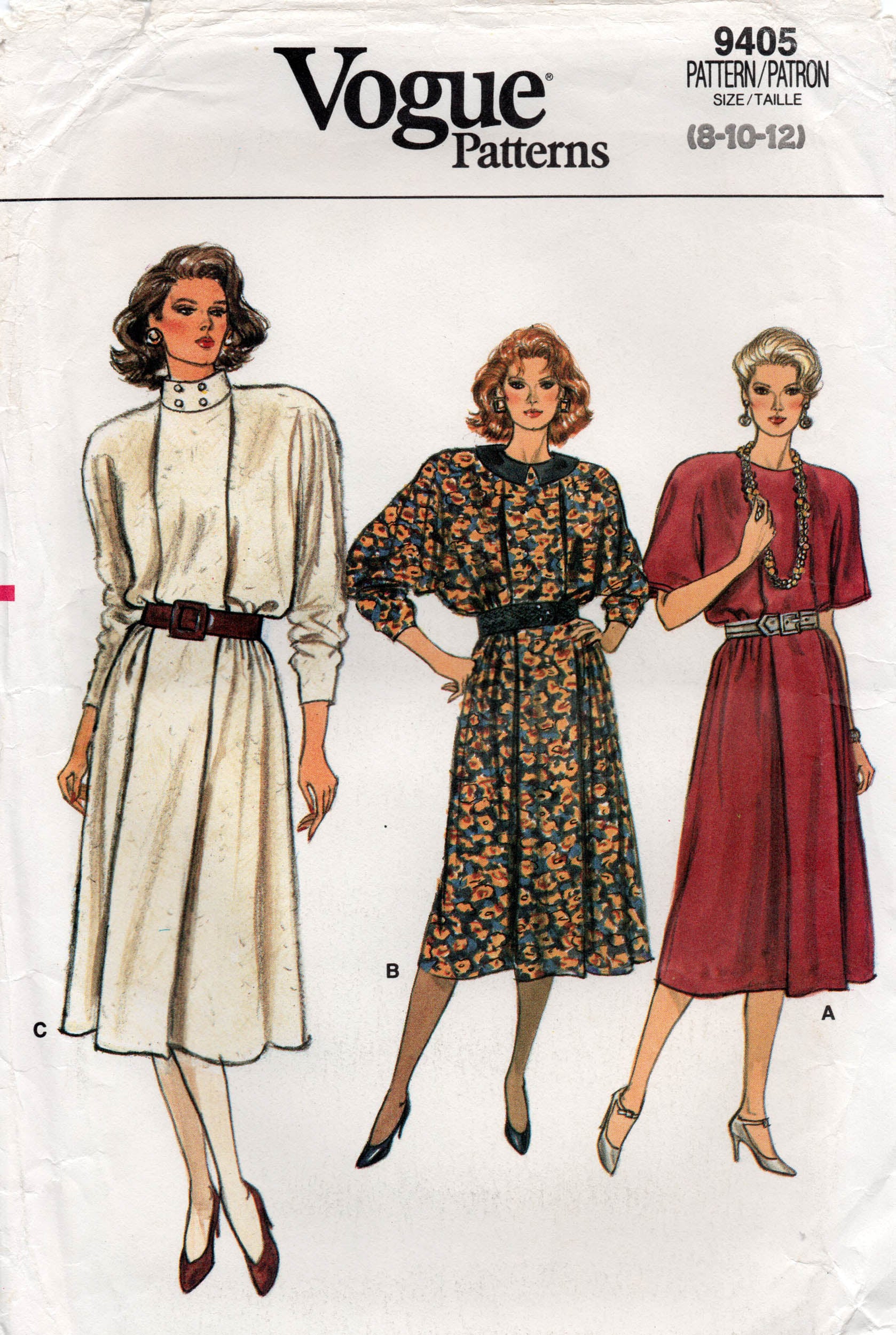 Vogue 9405 Womens Pleat Front Dress 1980s Vintage Sewing Pattern