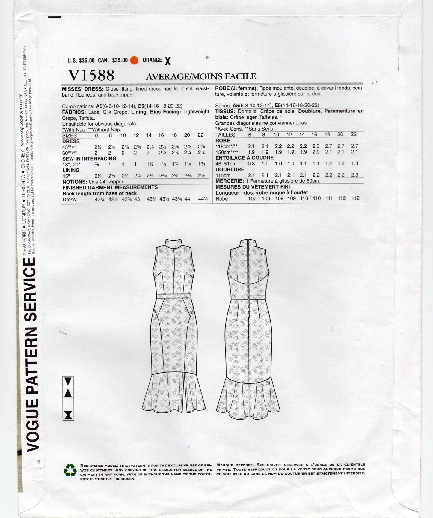Vogue Designer Original 1588 REBECCA VALLANCE Womens Lined Evening Flounced Sheath Dress Out Of Print Sewing Pattern Size 6 - 14 UNCUT Factory Folded