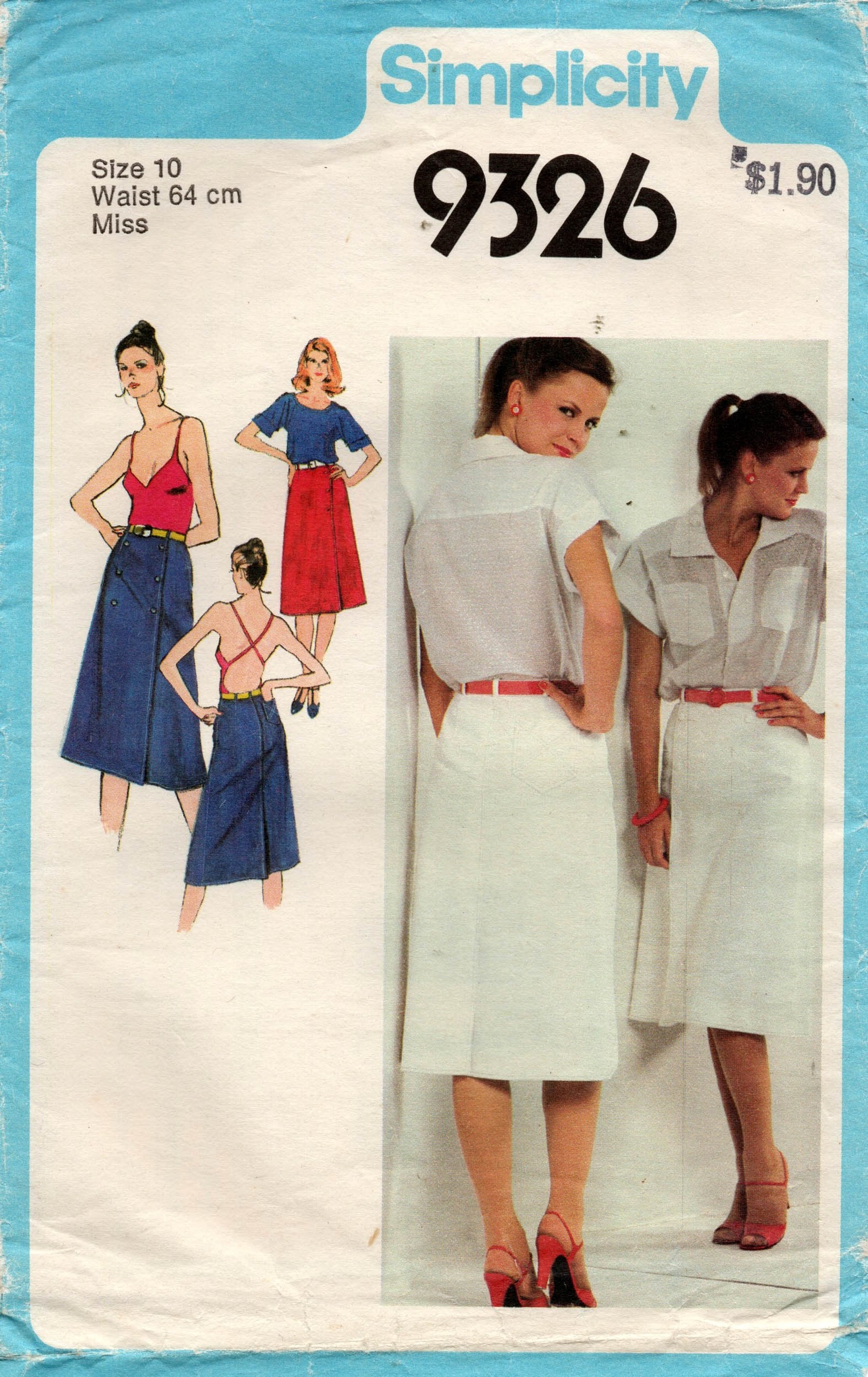 Simplicity 9326 Womens EASY Denim Wrap Skirts 1970s Vintage Sewing Pattern Size 10 or 14