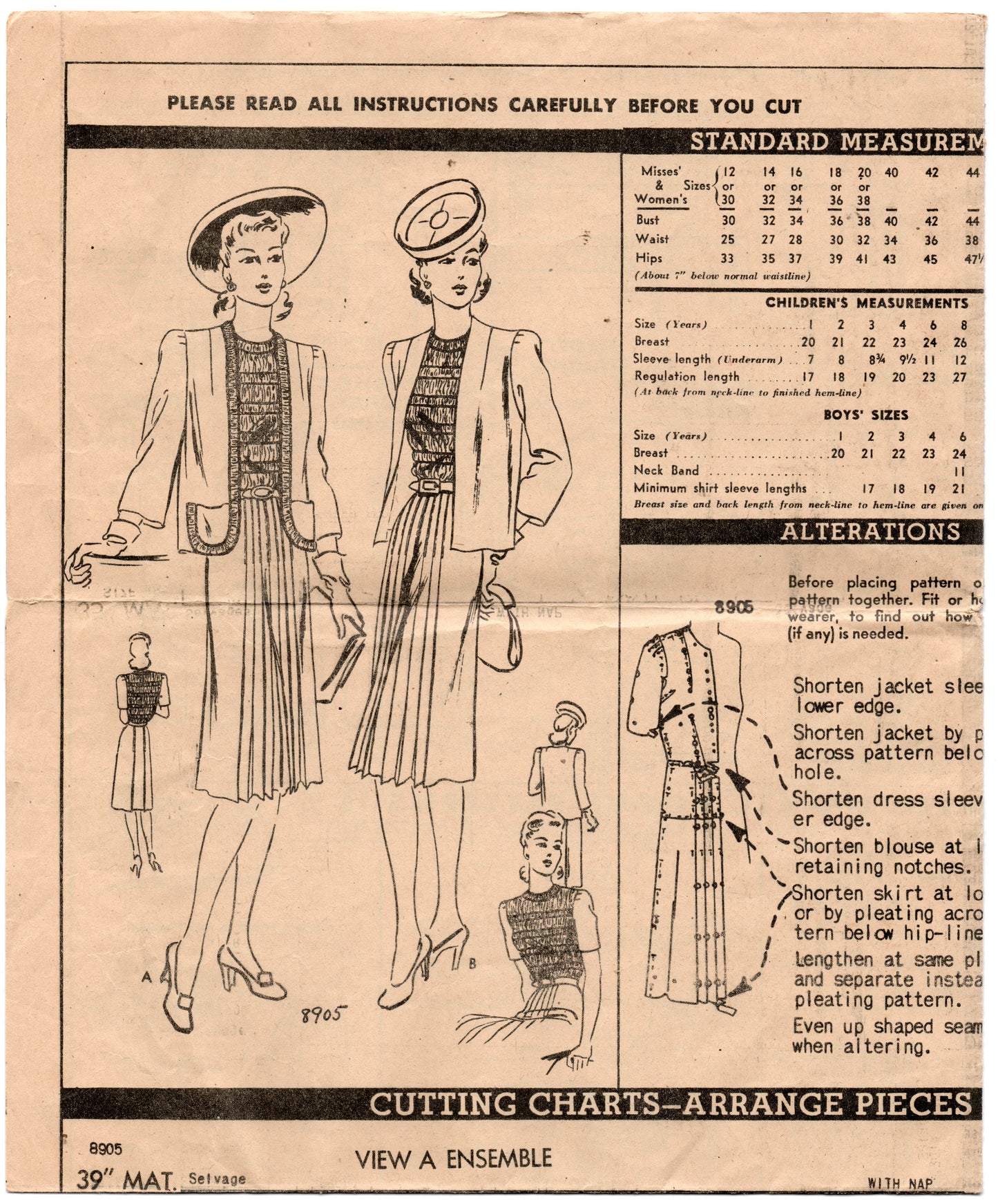 Vogue 8905 Womens Shirred Bodice Dress & Jacket 1940s Vintage Sewing Pattern Size 18 Bust 36 inches