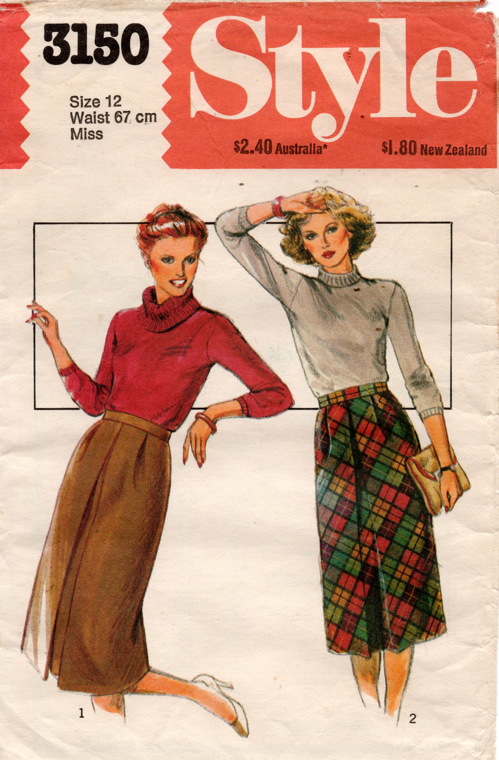 Style 3150 Womens Inverted Pleat Skirt 1980s Vintage Sewing Pattern Si All The Precious Things