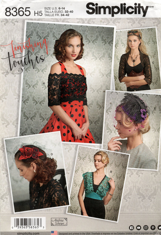 Patrón de costura de tocado y sombrero para mujer Simplicity 8365, talla 6-14 o 14-22, sin cortar, doblado de fábrica