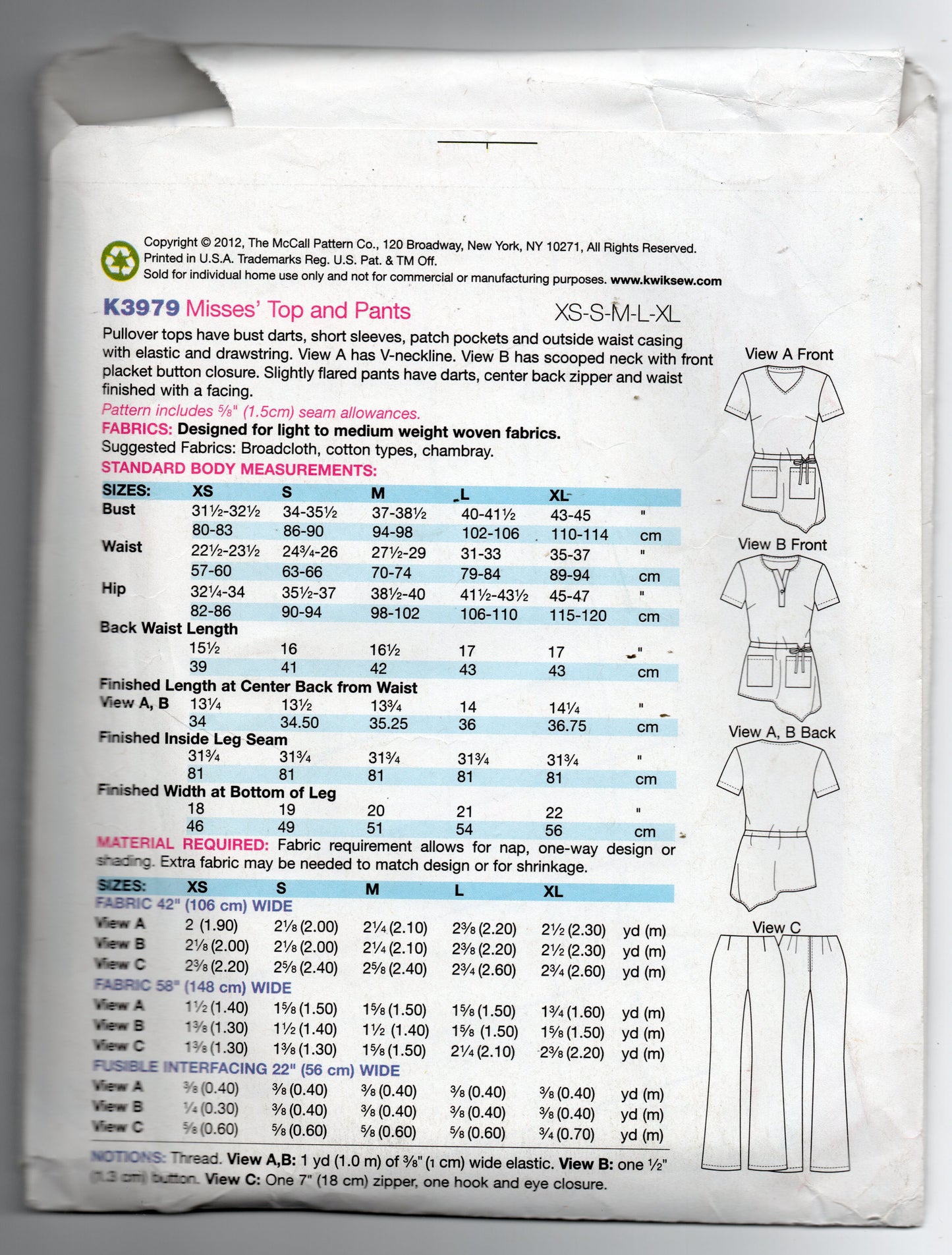 Kwik Sew 3979 Womens Hospital Medical Nursing Scrubs Out Of Print Sewing Pattern Size XS - XL UNCUT Factory Folded