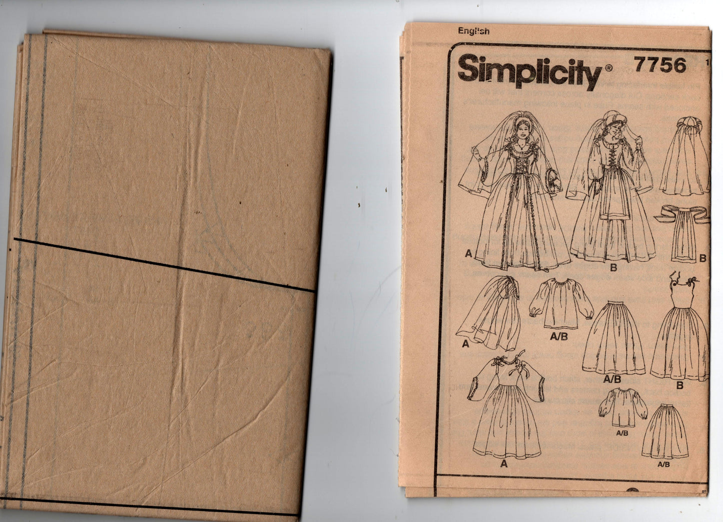Patrón de costura Simplicity 7756 para traje de realeza renacentista para mujer, década de 1990, talla 4-8, sin cortar, doblado de fábrica