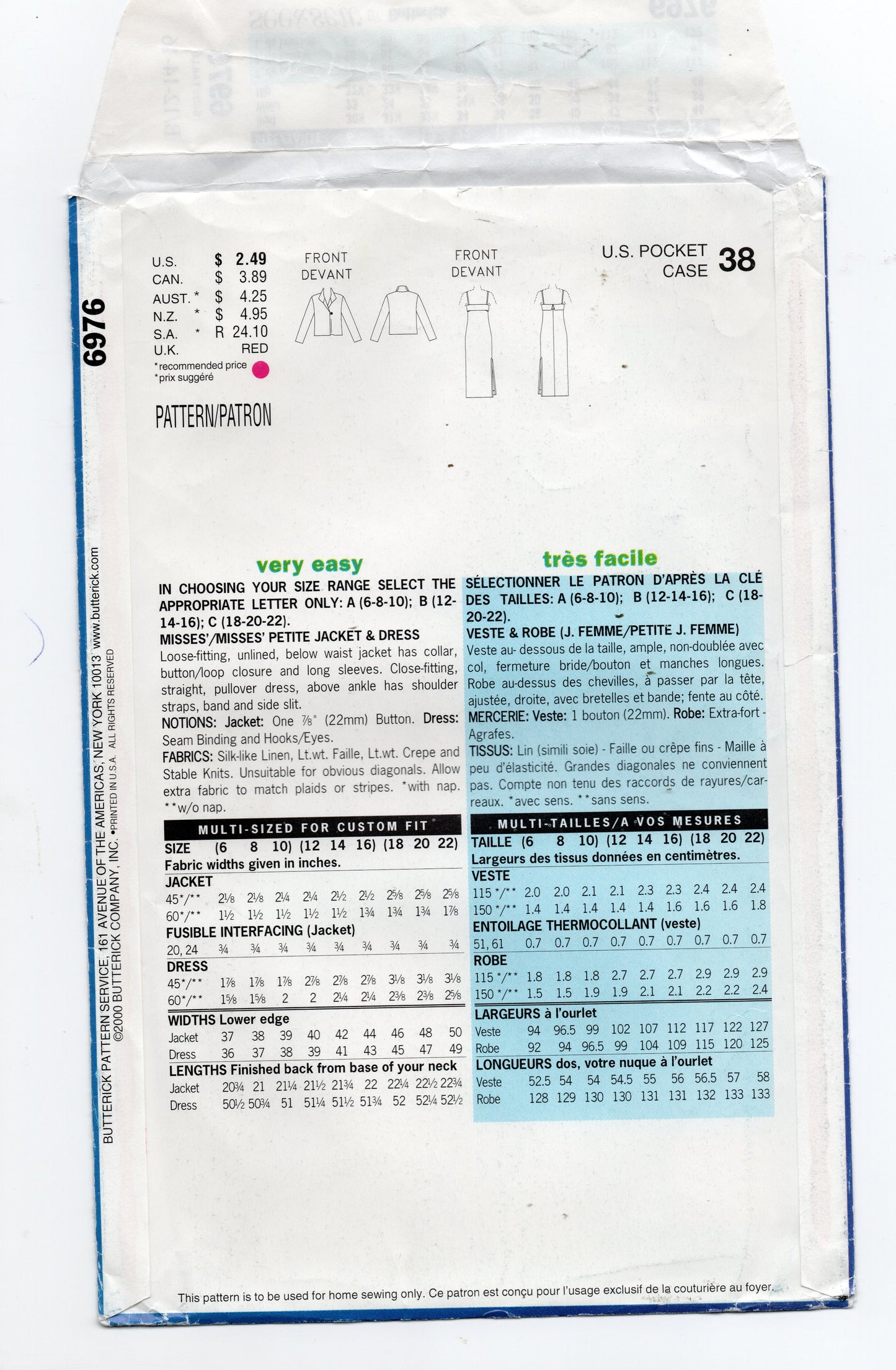Butterick See & Sew 6976 EASY Womens Sundress and Jacket Out Of Print Sewing Pattern Size 12 - 16 UNCUT Factory Folded