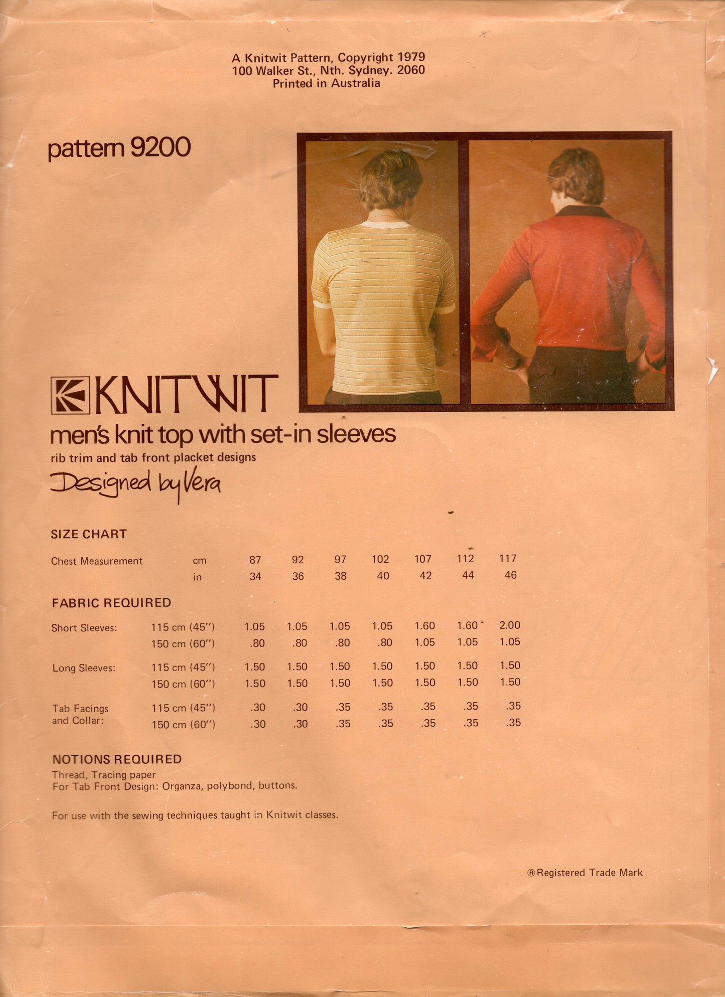 Knitwit 9200 Mens Stretch Polo Shirts & T Shirts 1970s Vintage Sewing Pattern Size S - XL UNCUT Factory Folded